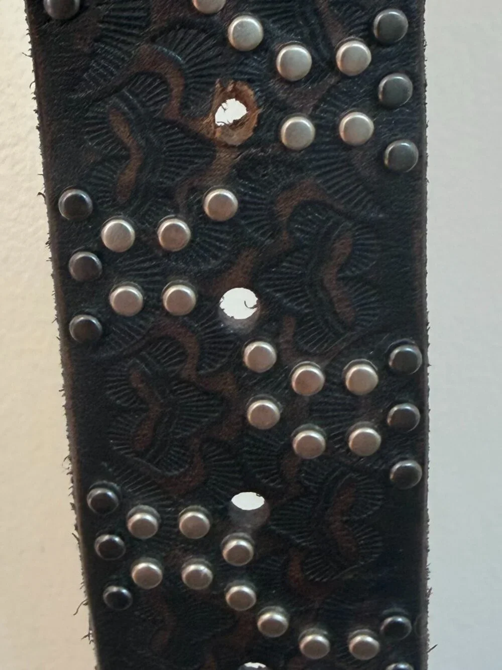 Black Studded Leather Belt with Antique Silver Buckle